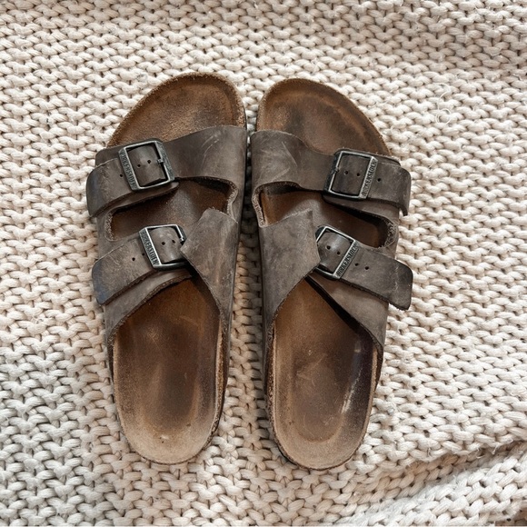 Birkenstock Shoes Birkenstock Mens Light Brown Suede Arizona Slide On Sandals Size 44 Poshmark